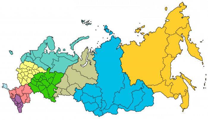 Hoeveel federale districten in Rusland
