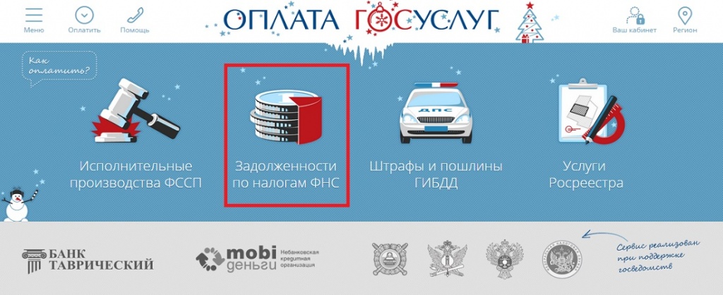 Site web Plata serviciilor publice pentru verificarea impozitelor unui cetățean al Federației Ruse