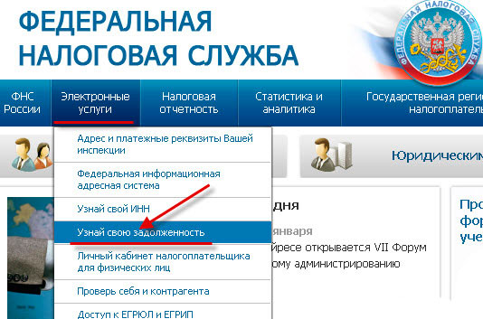 Webové stránky Federální daňové služby Ruské federace a ověření daňového dluhu
