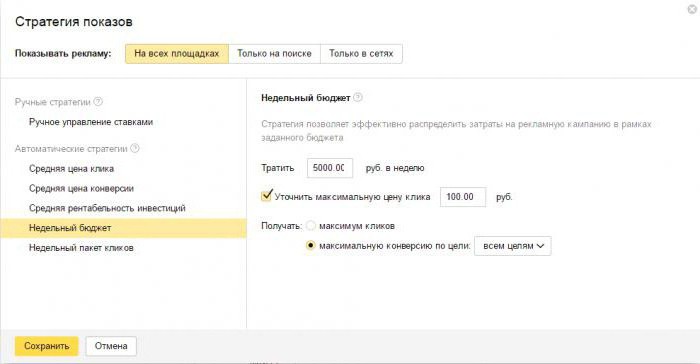 welke strategie te kiezen in Yandex Direct 2017