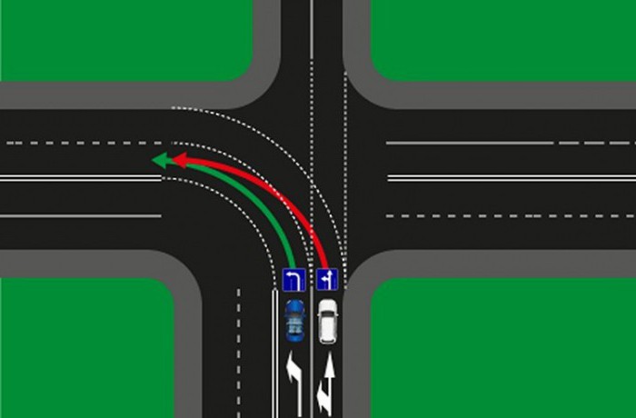 one-way intersection with dividing strip