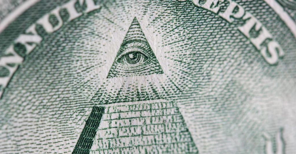 Tecken på pyramiden på sedeln i den amerikanska valutan