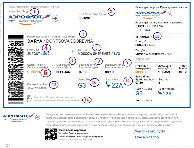 Carte d'embarquement Aeroflot